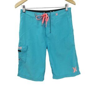 Hurley Mens Cargo Board Shorts Swim Trunks Size 28 Blue Lace Up Classic Outdoor